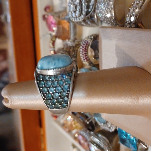 SALE! SALE! Genuine,  Domincan Republic, Larimar and   blue topaz ring! Sz. - Picture 3 of 7